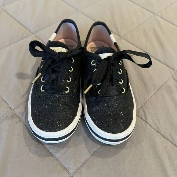 Kate Spade   Keds 10.5M Black Sparkly Glitter Sneakers