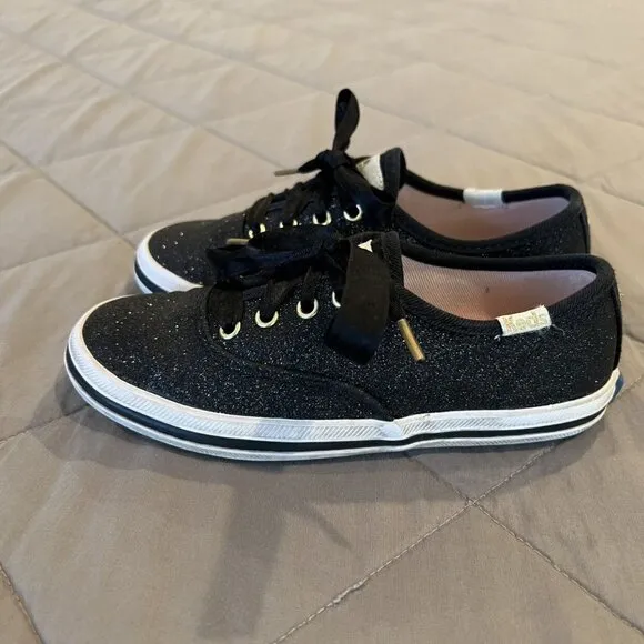 Kate Spade   Keds 10.5M Black Sparkly Glitter Sneakers