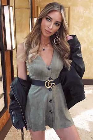 Khaki Suede Button Front Dress