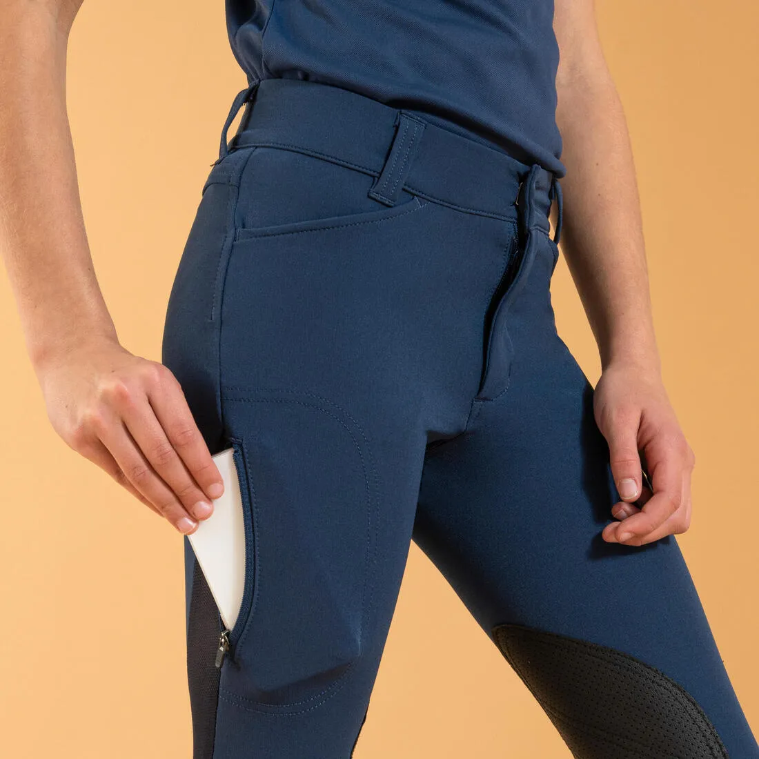 Kids' Horse Riding Lightweight Mesh Jodhpurs with Grippy Suede Patches 500