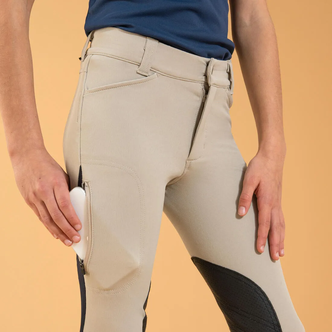 Kids' Horse Riding Lightweight Mesh Jodhpurs with Grippy Suede Patches 500