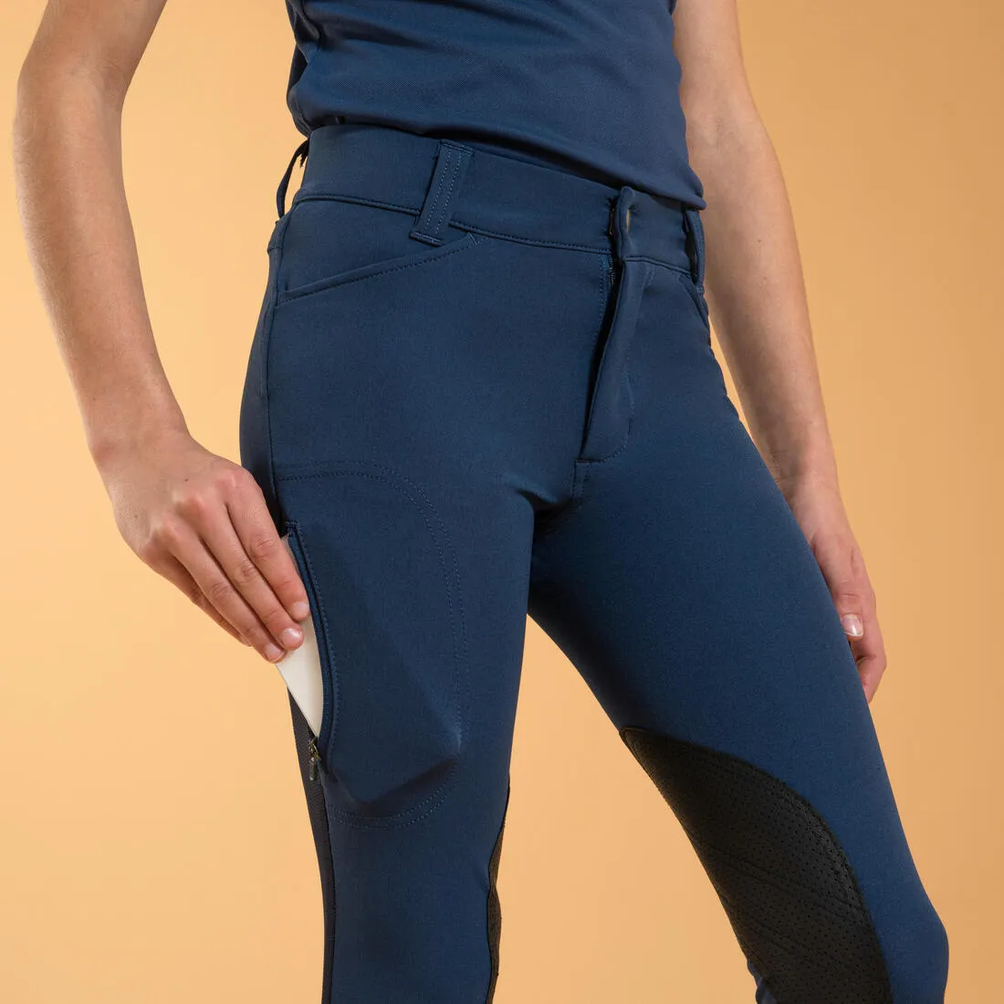Kids' Horse Riding Lightweight Mesh Jodhpurs with Grippy Suede Patches 500