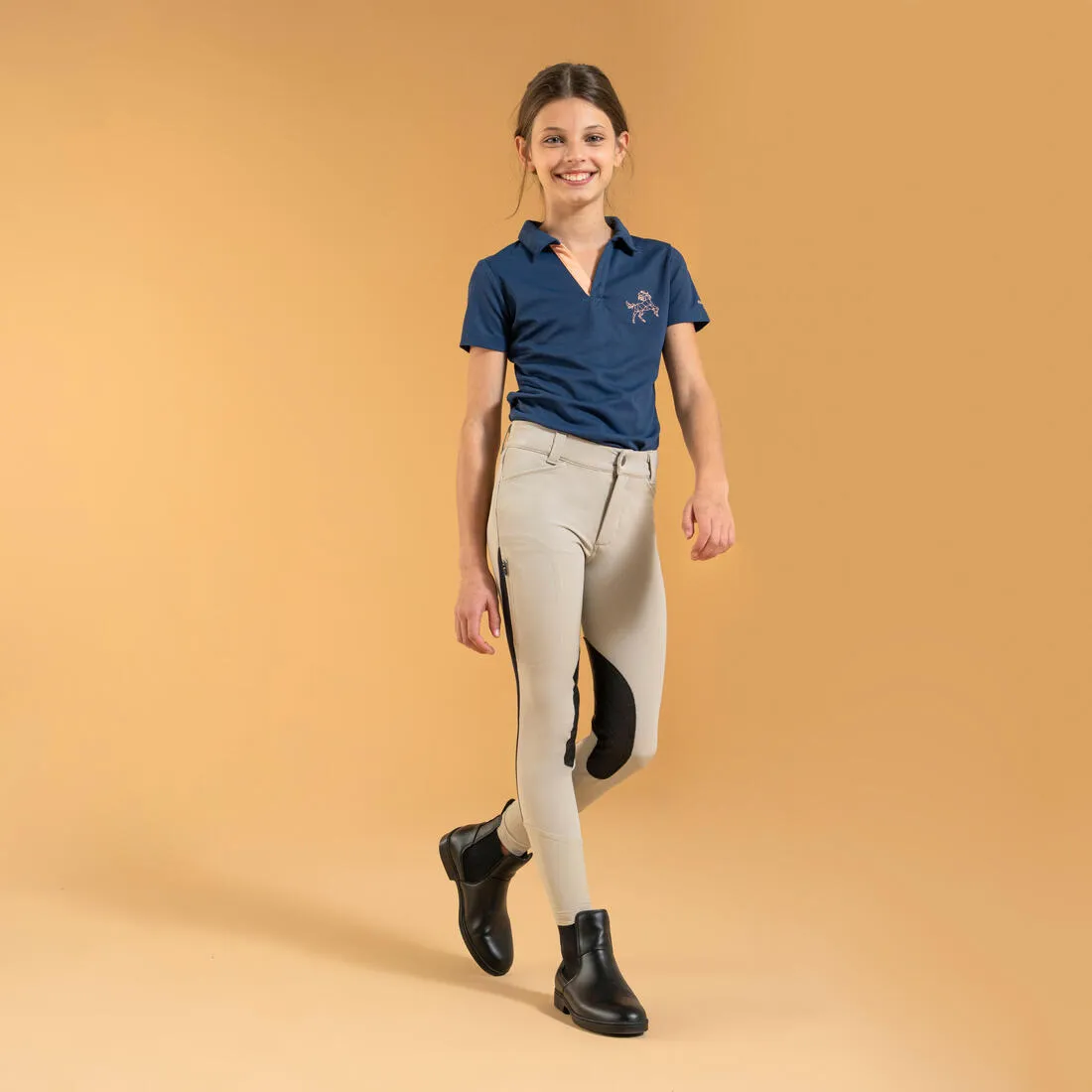 Kids' Horse Riding Lightweight Mesh Jodhpurs with Grippy Suede Patches 500