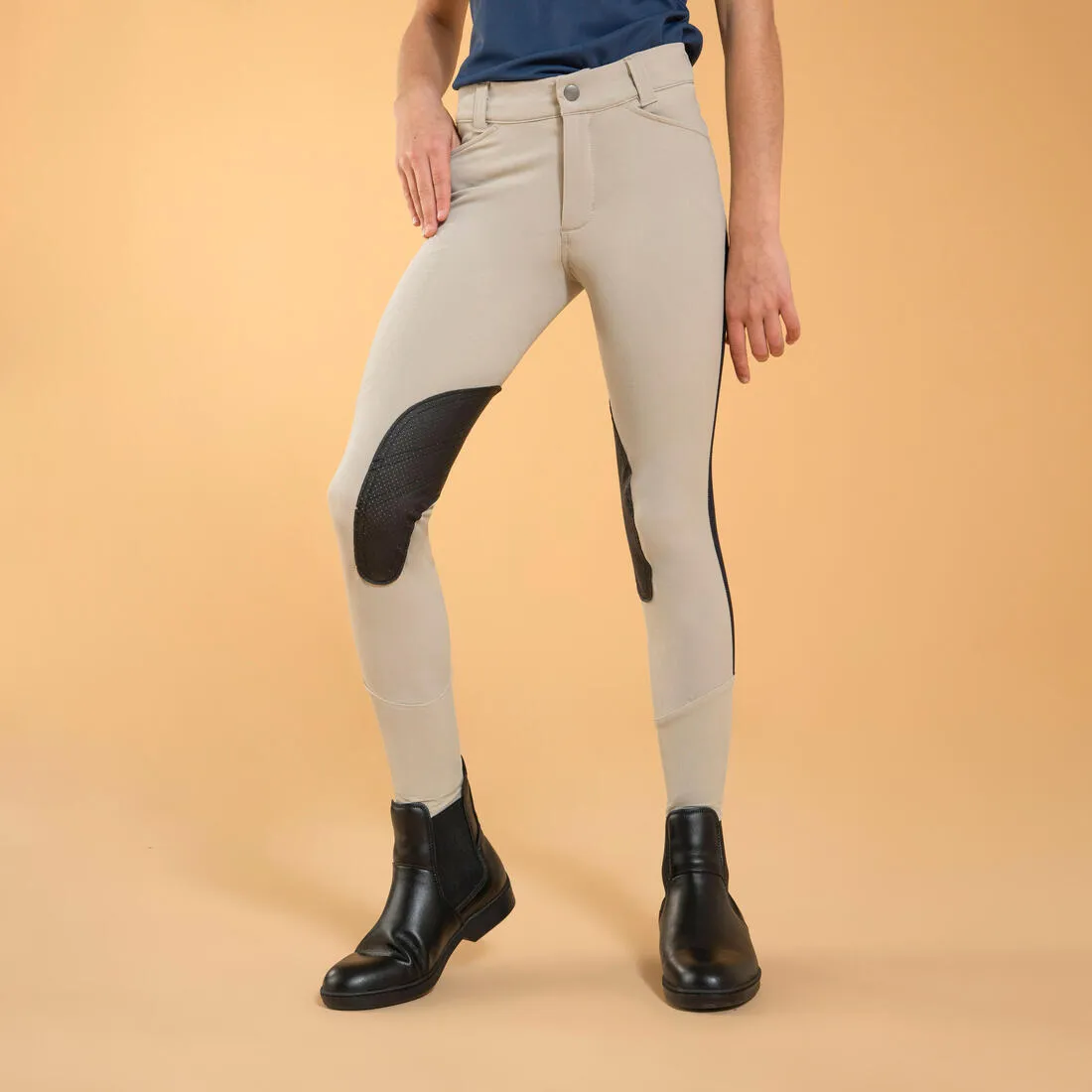 Kids' Horse Riding Lightweight Mesh Jodhpurs with Grippy Suede Patches 500