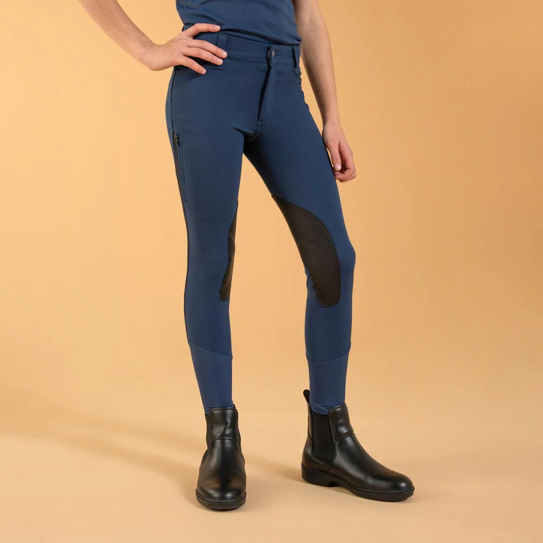 Kids' Horse Riding Lightweight Mesh Jodhpurs with Grippy Suede Patches 500