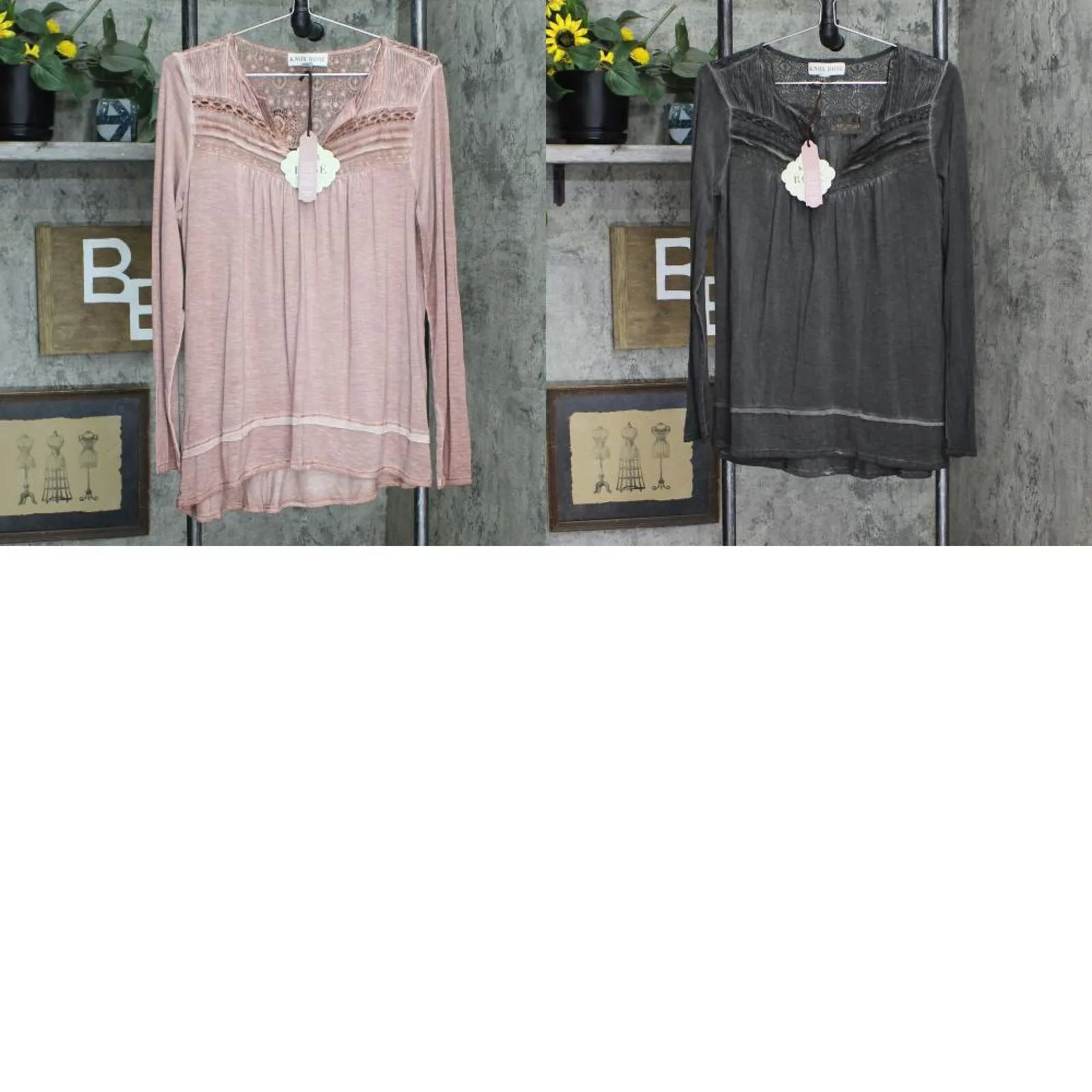 Knox Rose Women's Long Sleeve Oil Wash Top with Pintucking Detail JR1184FMC