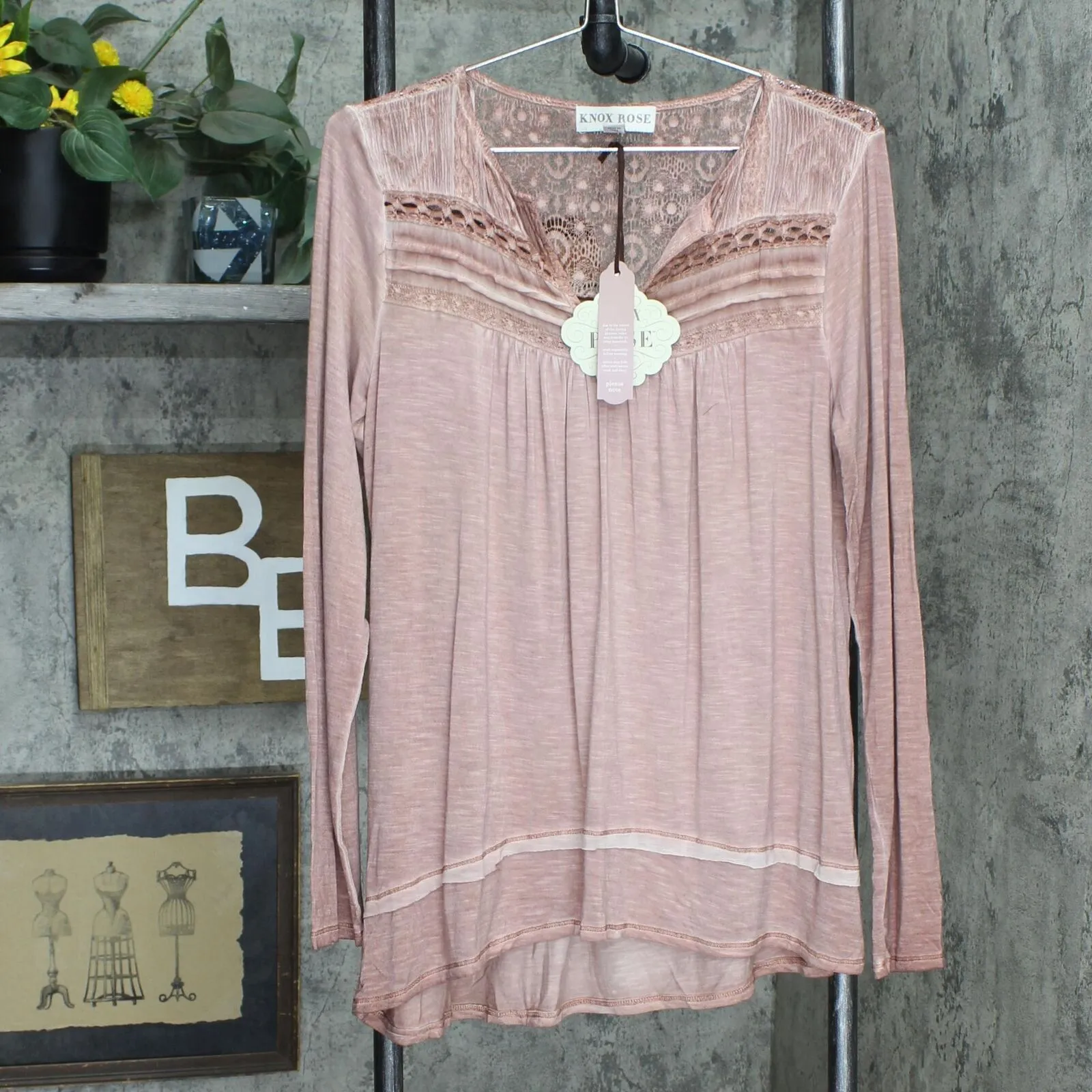 Knox Rose Women's Long Sleeve Oil Wash Top with Pintucking Detail JR1184FMC