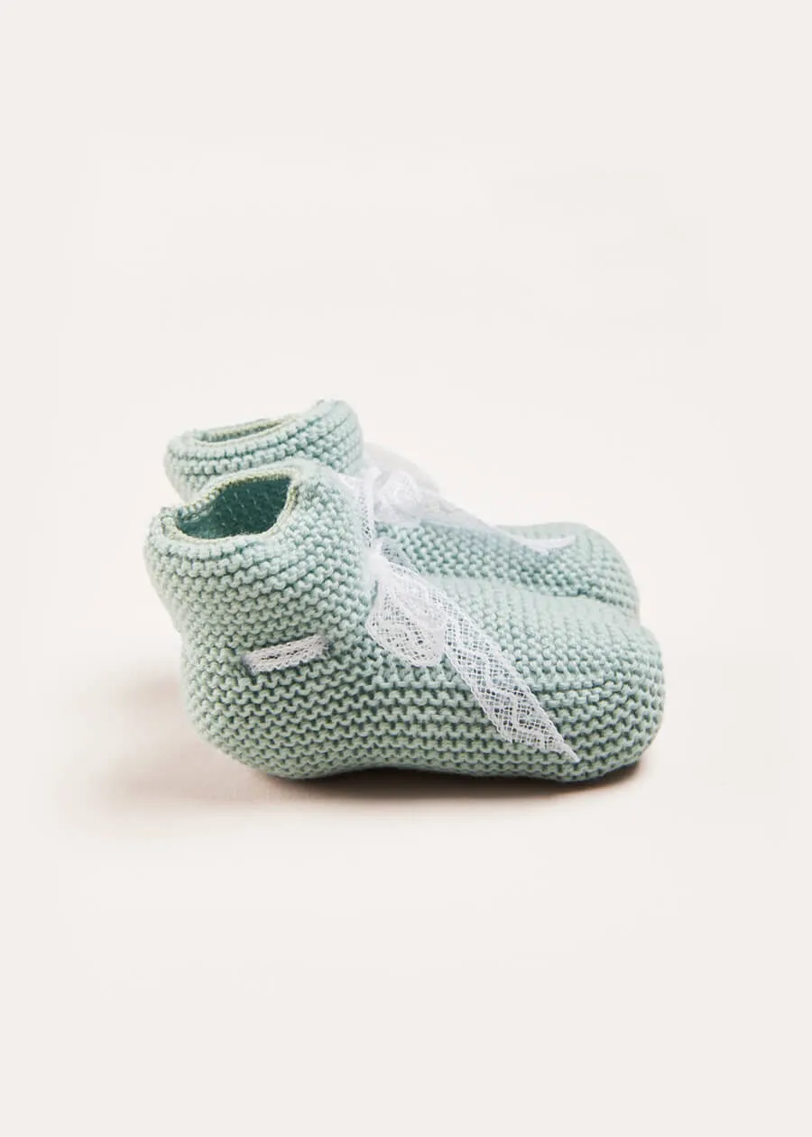 Lace Detail Knitted Booties in Green