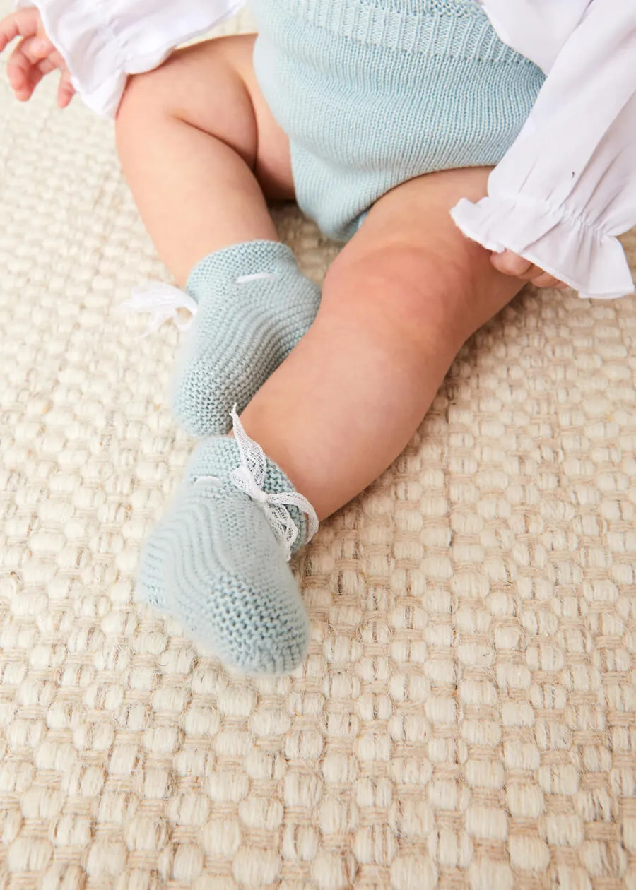 Lace Detail Knitted Booties in Green
