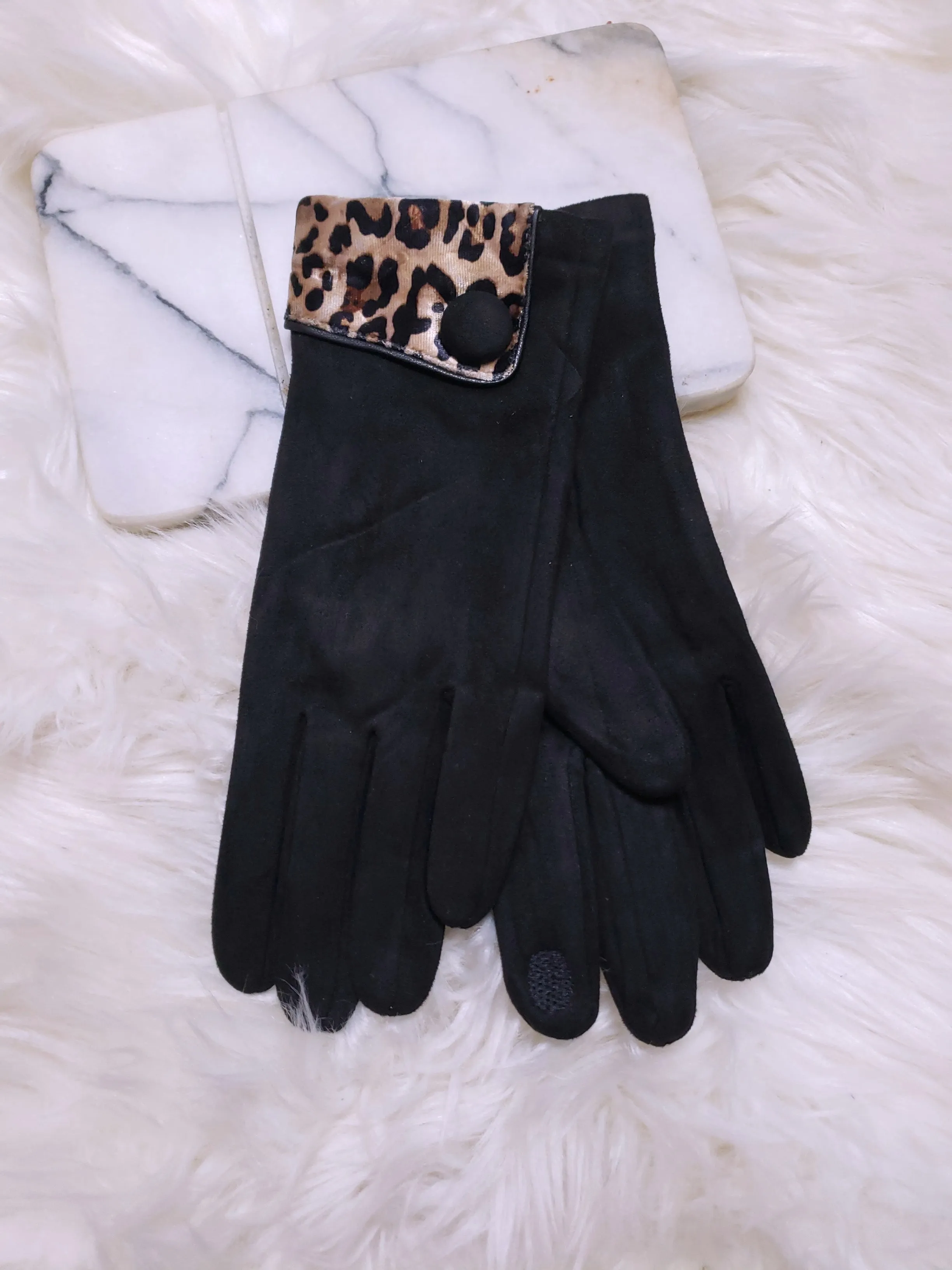 Leopard Accent Suede Tech Gloves