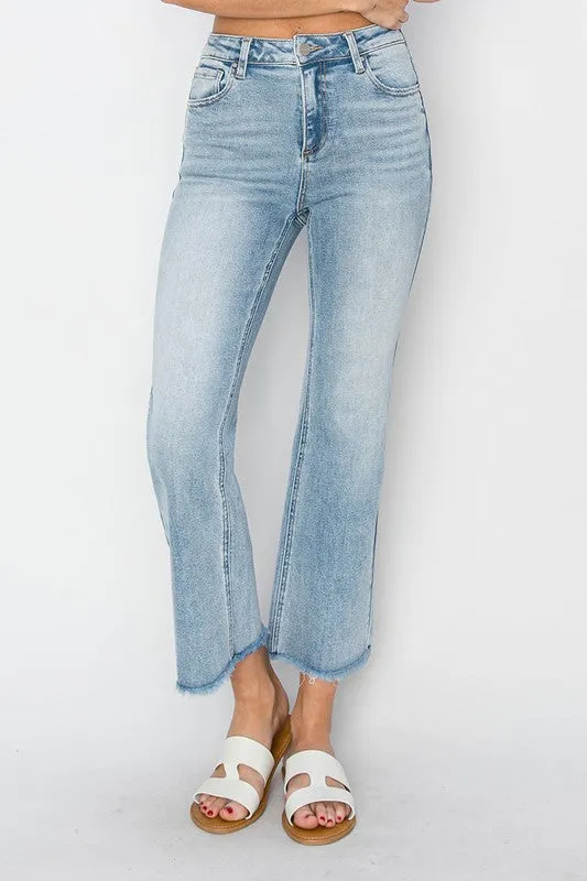 Light Wash High Rise Crop Straight Jeans - Risen Jeans