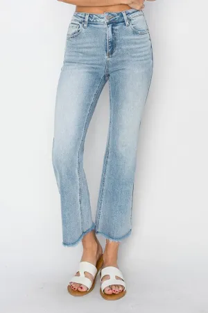 Light Wash High Rise Crop Straight Jeans - Risen Jeans