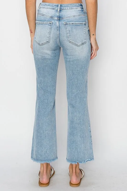 Light Wash High Rise Crop Straight Jeans - Risen Jeans