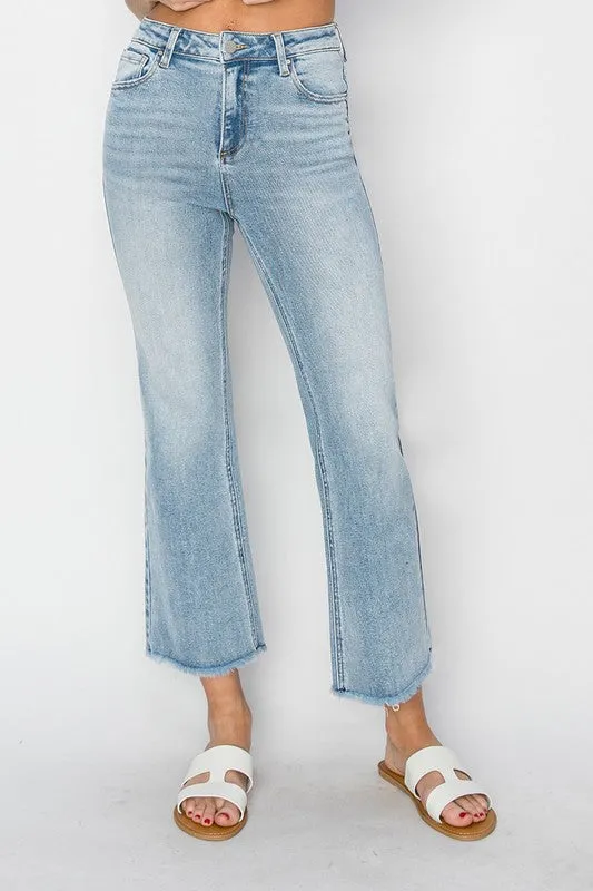 Light Wash High Rise Crop Straight Jeans - Risen Jeans