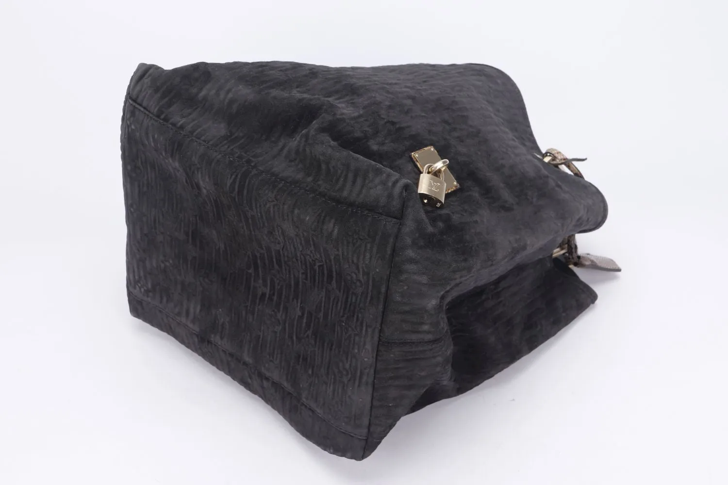 LOUIS VUITTON WHISPER WITH PYTHON SKIN HANDLE (M95811) (FL2058) GM SIZE, KOHL MONOGRAM EMBOSSED SUEDE, WITH DUST COVER