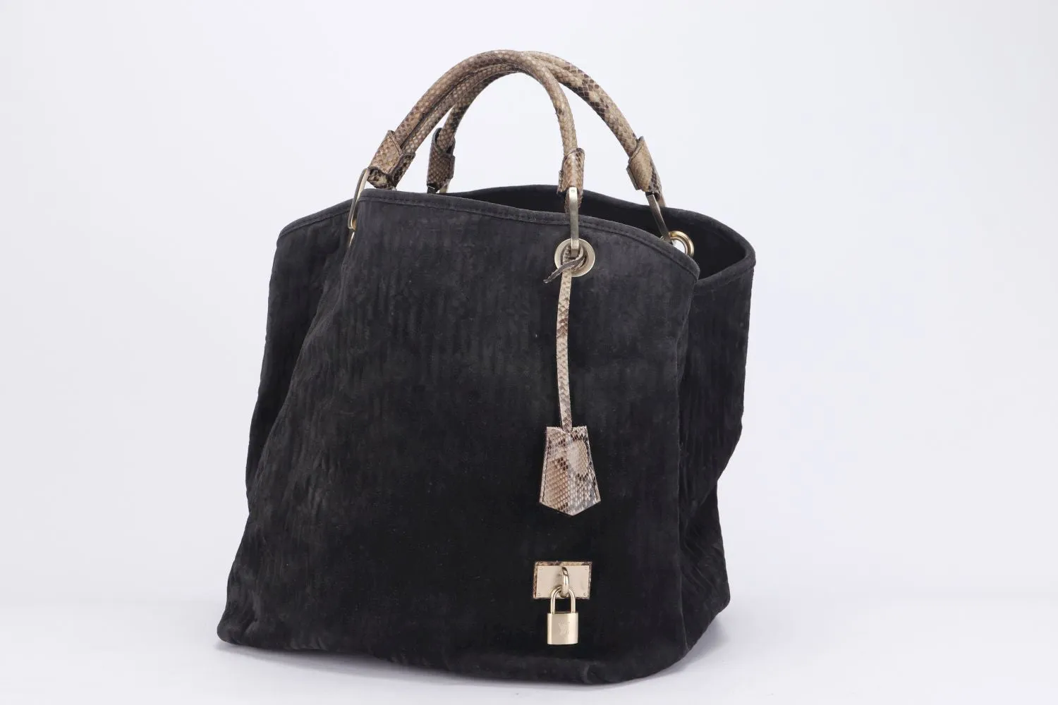 LOUIS VUITTON WHISPER WITH PYTHON SKIN HANDLE (M95811) (FL2058) GM SIZE, KOHL MONOGRAM EMBOSSED SUEDE, WITH DUST COVER