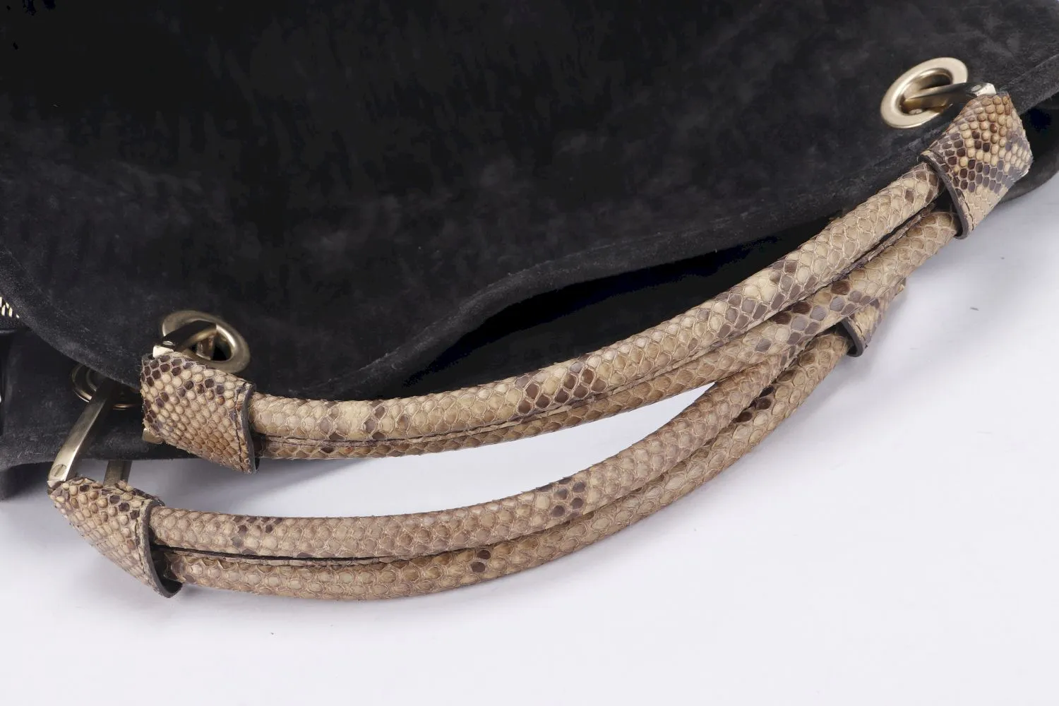 LOUIS VUITTON WHISPER WITH PYTHON SKIN HANDLE (M95811) (FL2058) GM SIZE, KOHL MONOGRAM EMBOSSED SUEDE, WITH DUST COVER