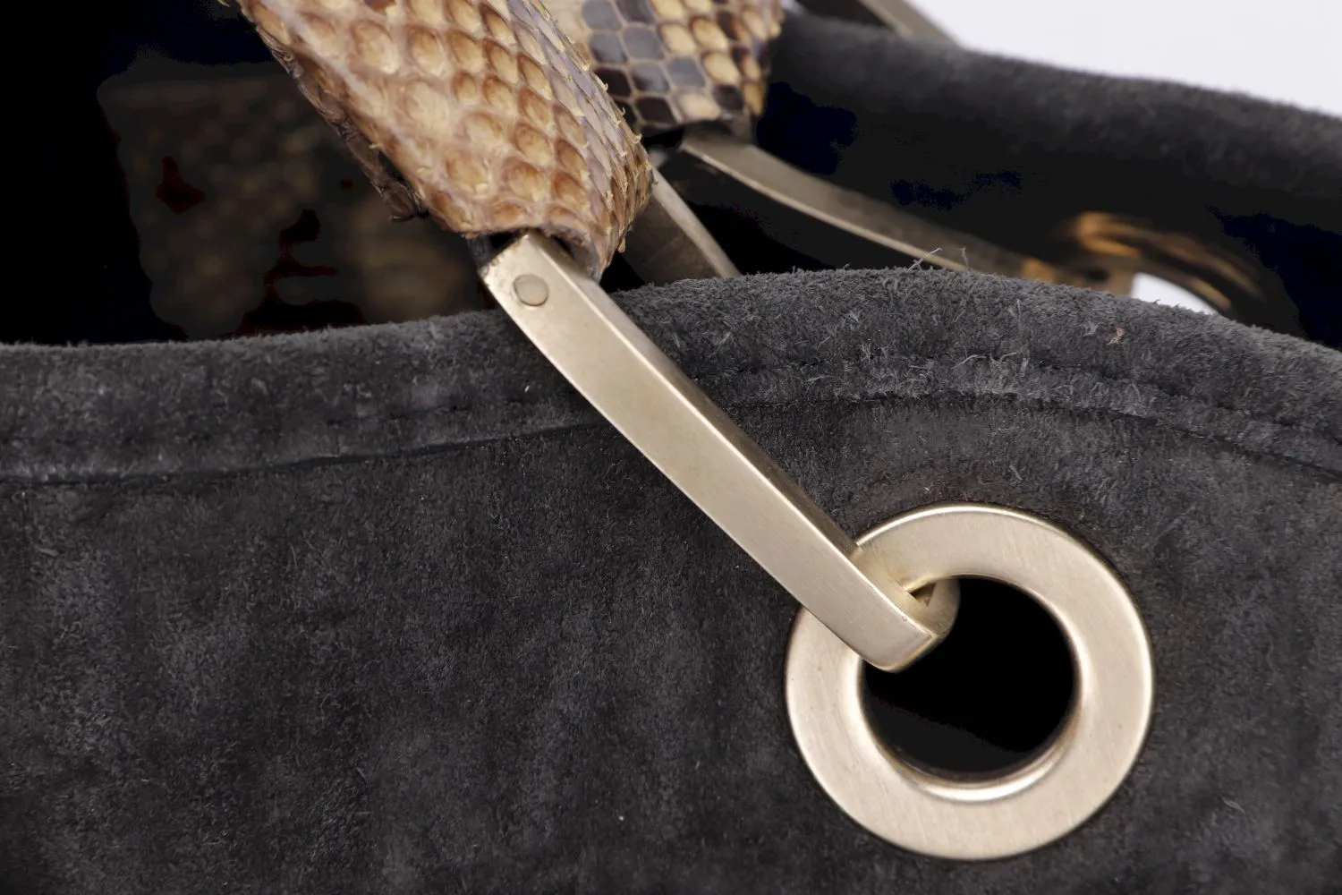 LOUIS VUITTON WHISPER WITH PYTHON SKIN HANDLE (M95811) (FL2058) GM SIZE, KOHL MONOGRAM EMBOSSED SUEDE, WITH DUST COVER