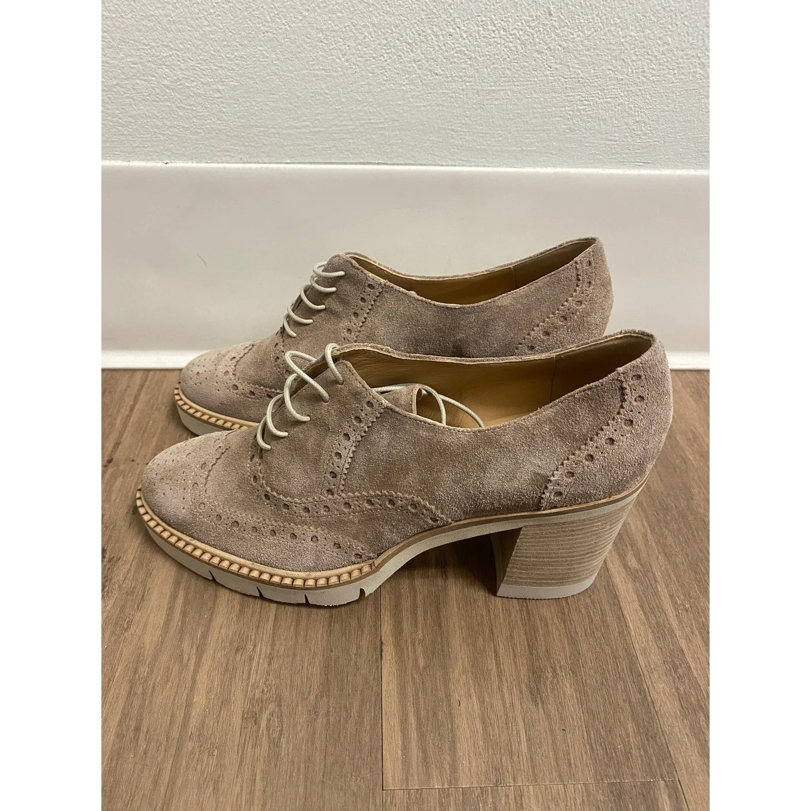 Luca Grossi Tan Suede Chunky Heel Shoes Sz 40