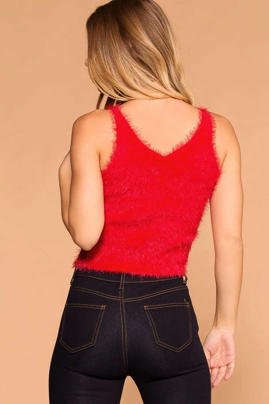 Luxe Red Fuzzy Tank Top