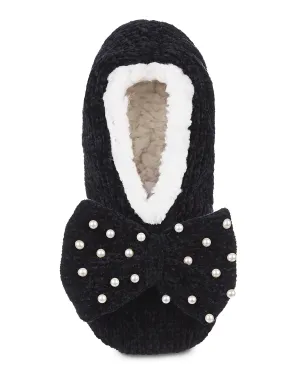 MEMOI MZP06525 PRECIOUS PEARLS CHENILLE SHERPA LINED SLIPPERS BLACK