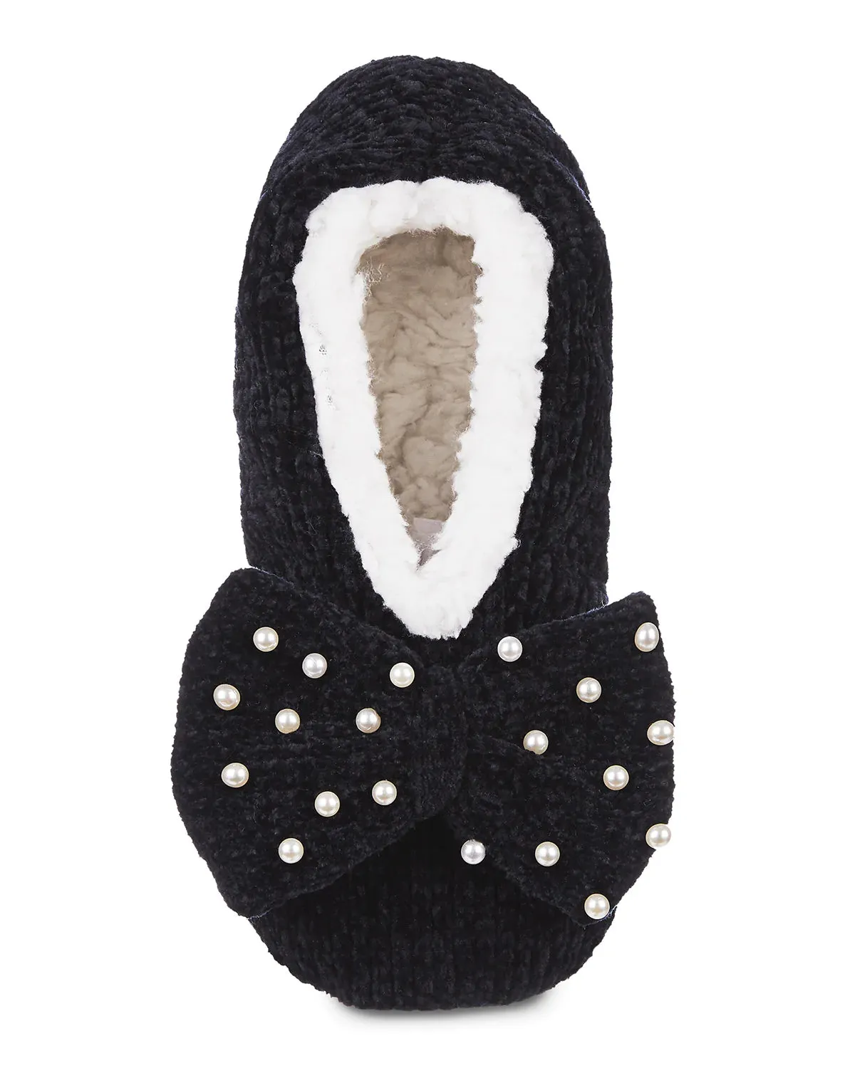 MEMOI MZP06525 PRECIOUS PEARLS CHENILLE SHERPA LINED SLIPPERS BLACK