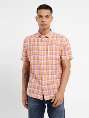 Men's Checkered Spread Collar Linen Shirt