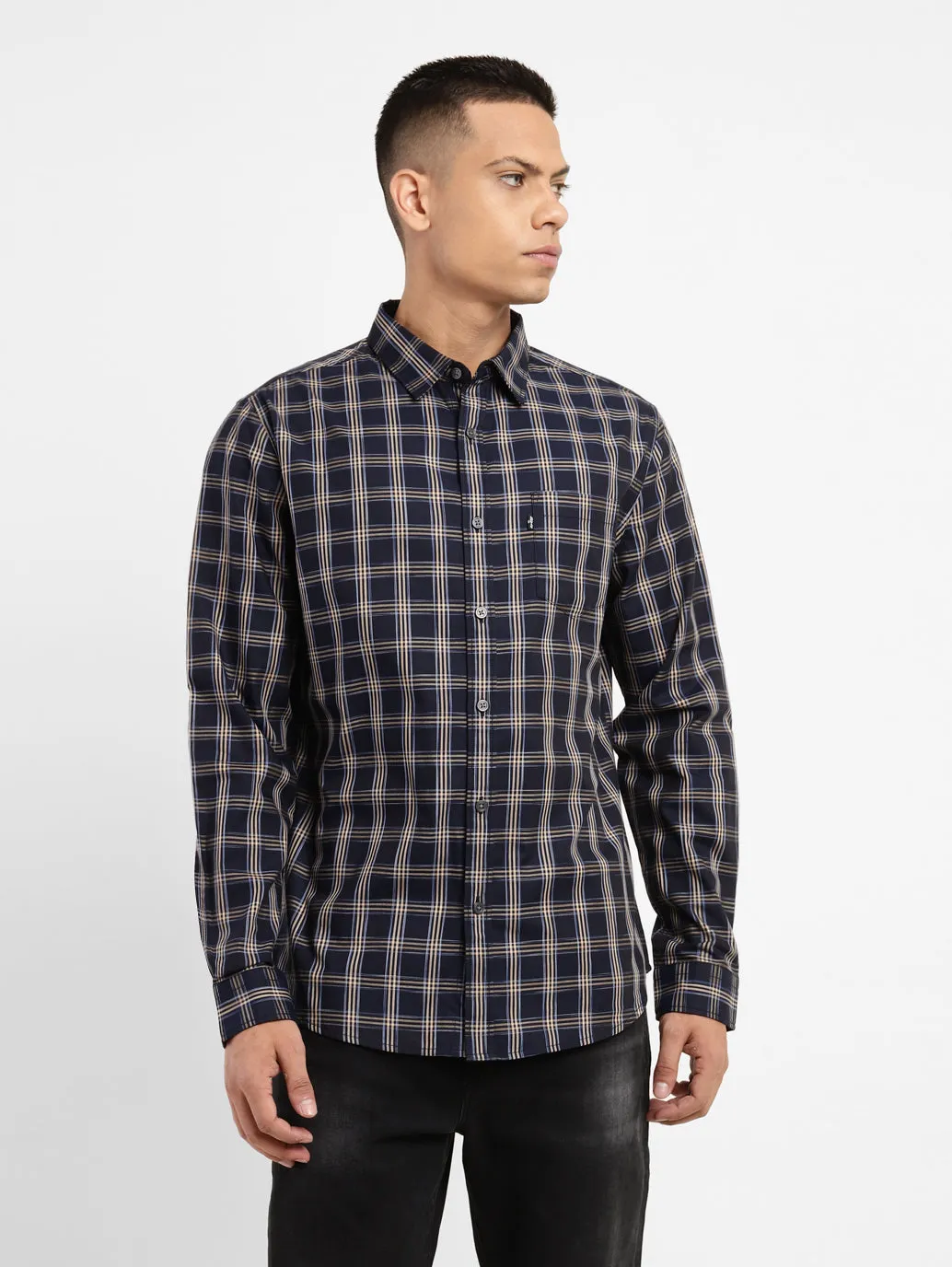 Men's Checkered Spread Collar Shirt
