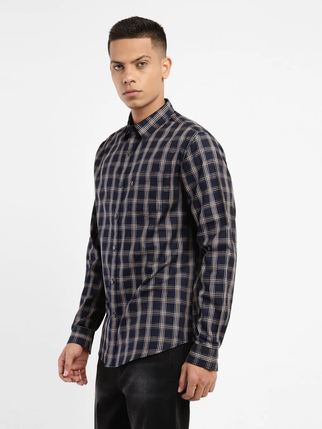 Men's Checkered Spread Collar Shirt