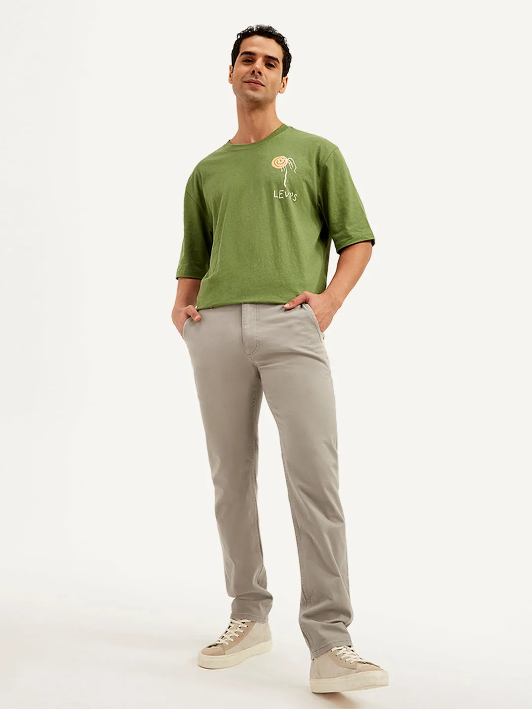 Men's Light-Grey Slim Fit Chinos