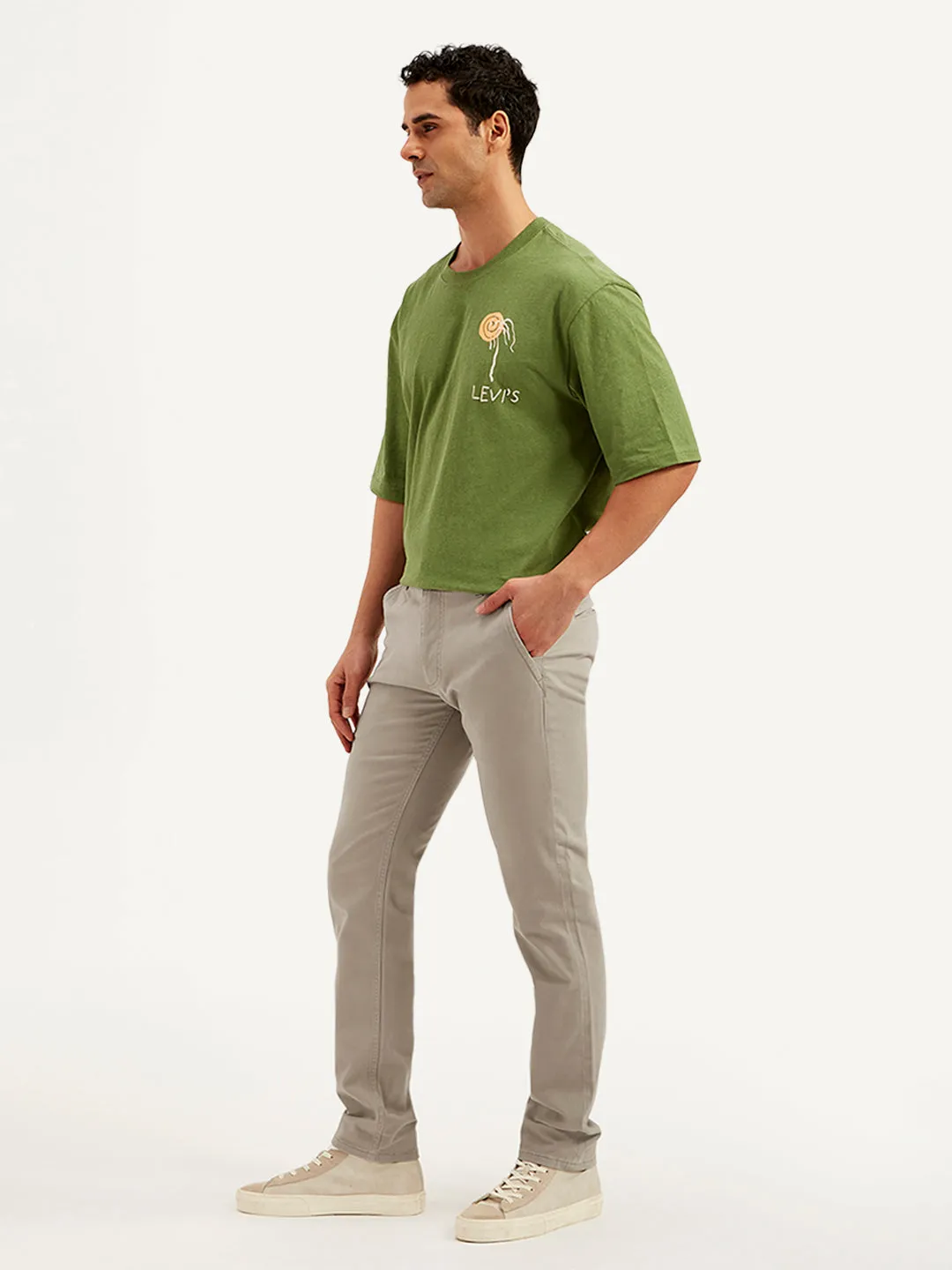 Men's Light-Grey Slim Fit Chinos