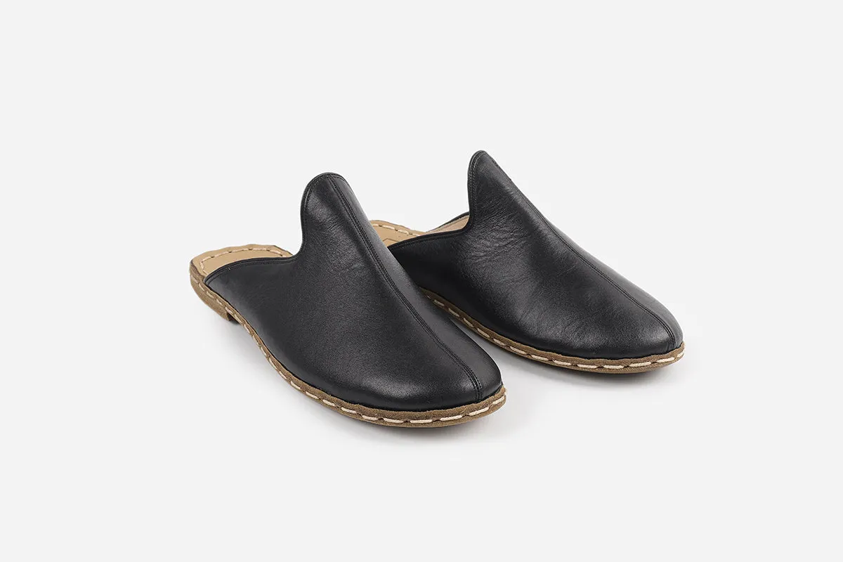 Midnight Noir Handmade Leather Slippers (Men's)
