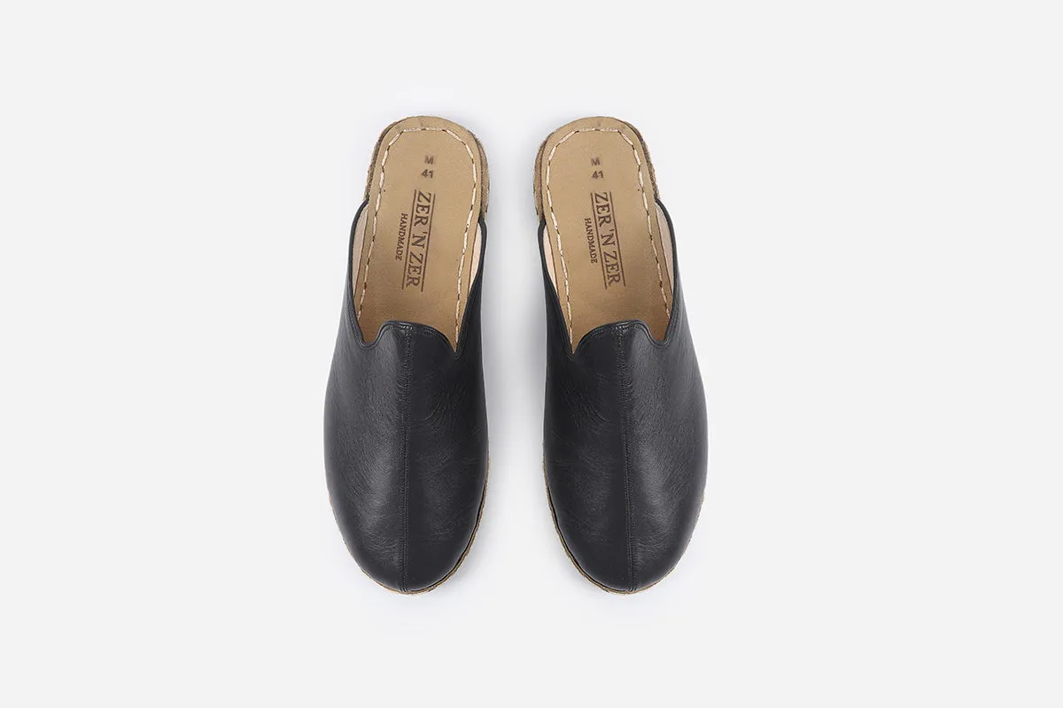 Midnight Noir Handmade Leather Slippers (Men's)
