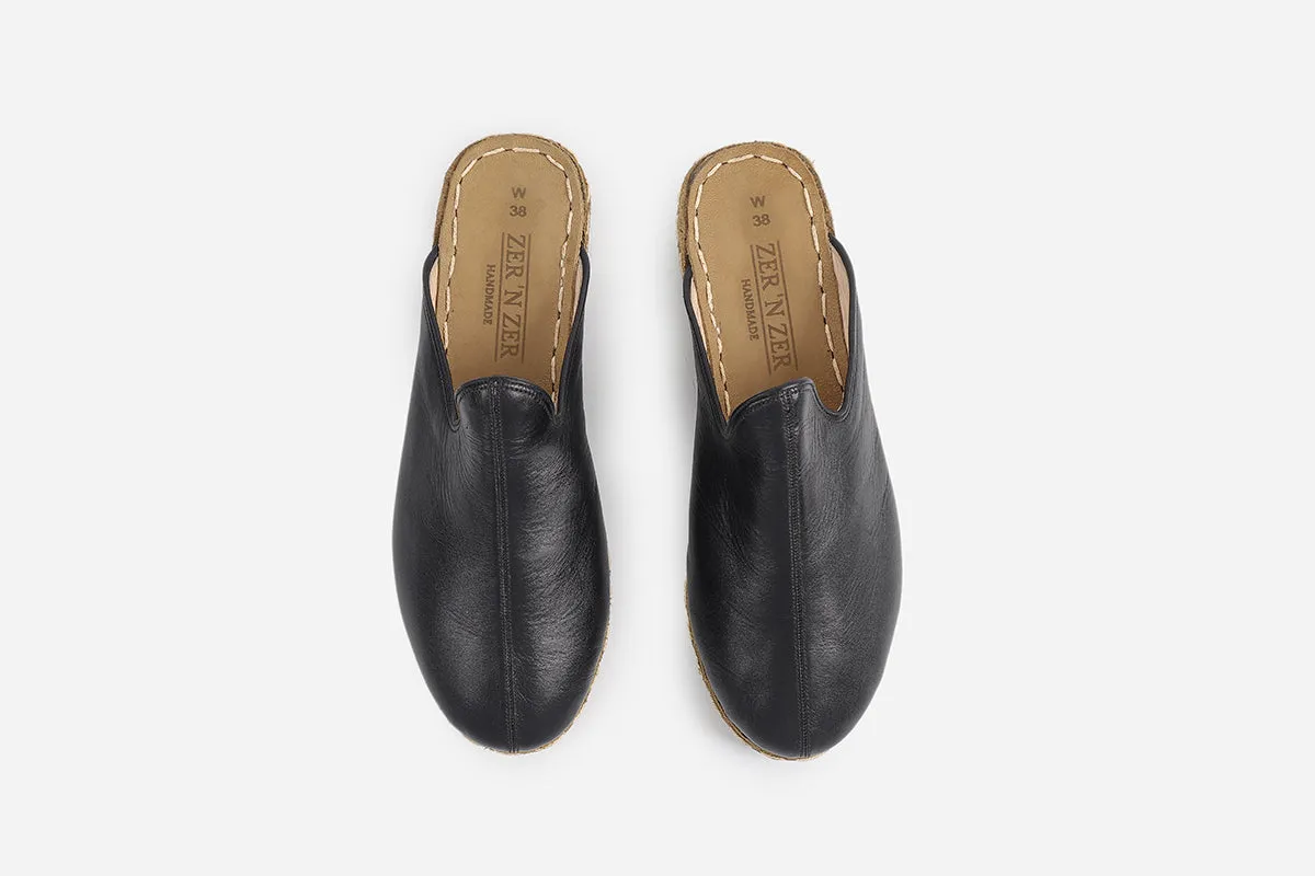 Midnight Noir Handmade Leather Slippers (Women's)