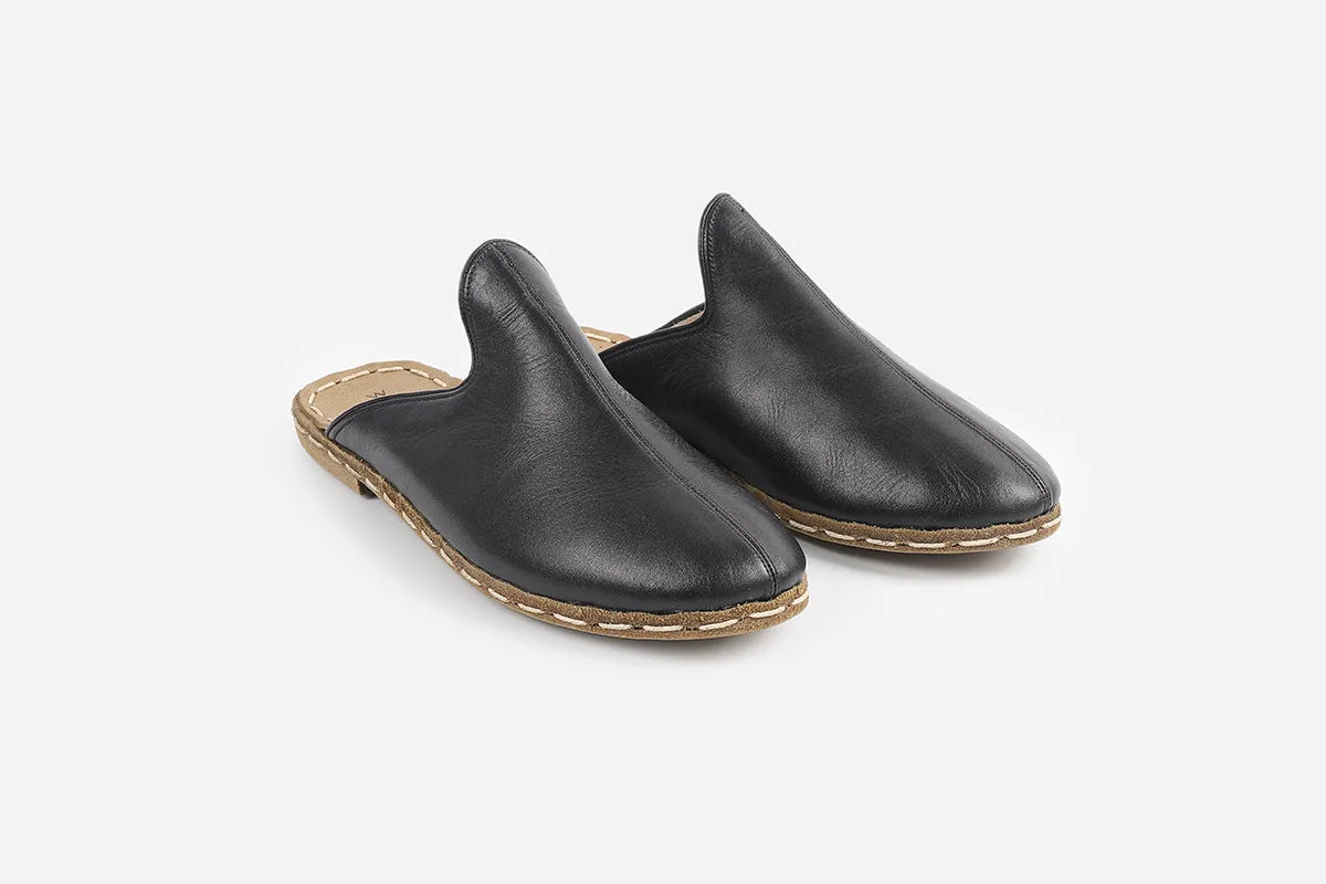 Midnight Noir Handmade Leather Slippers (Women's)