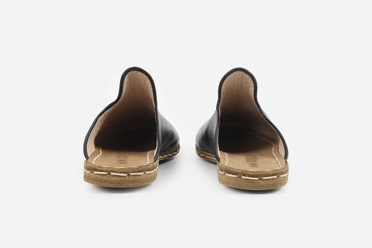 Midnight Noir Handmade Leather Slippers (Women's)