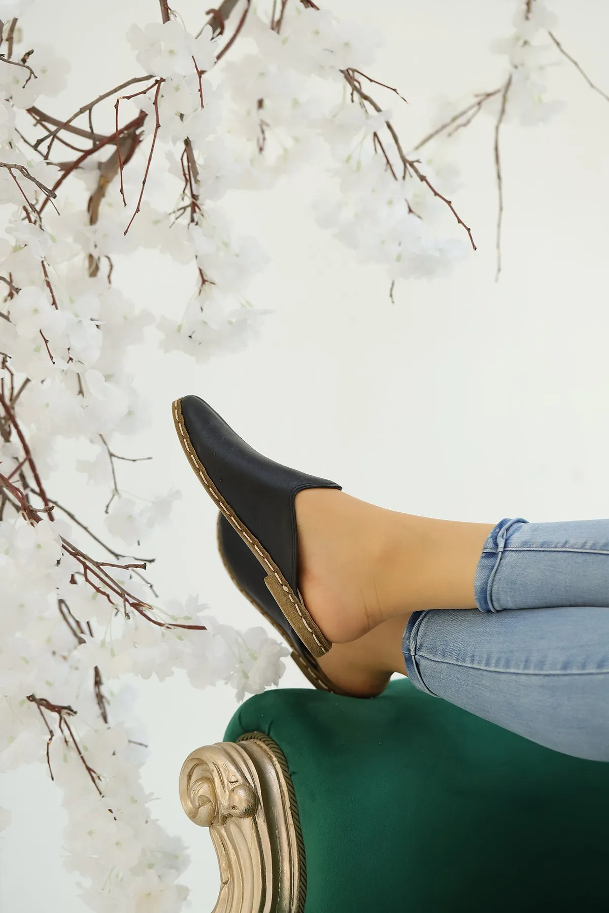 Midnight Noir Handmade Leather Slippers (Women's)