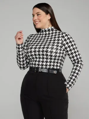 Mockneck Cropped Houndstooth Top