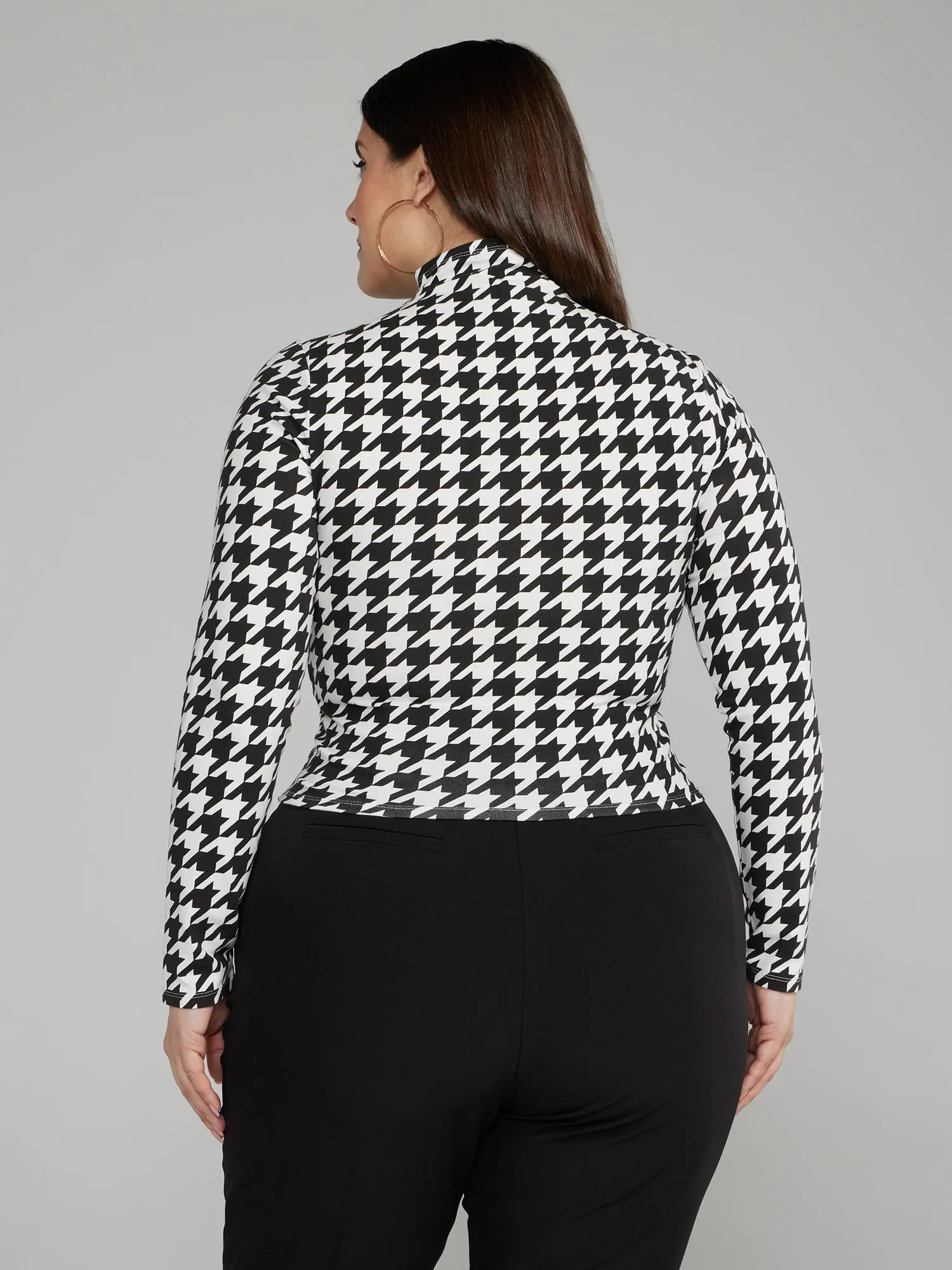 Mockneck Cropped Houndstooth Top