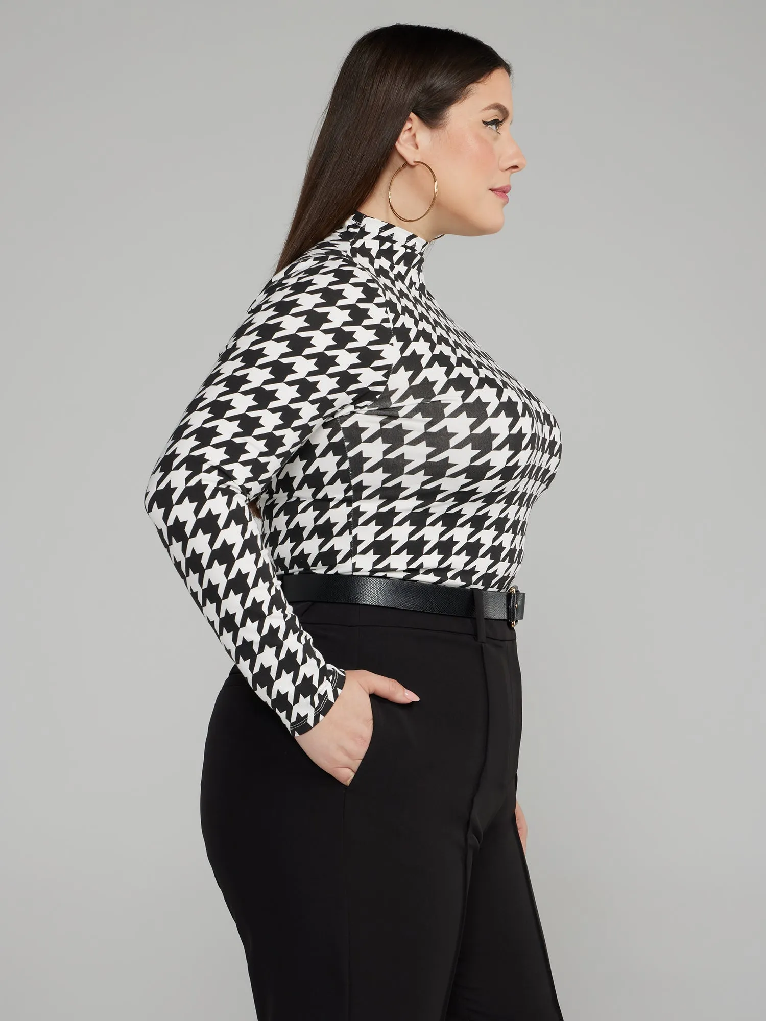 Mockneck Cropped Houndstooth Top