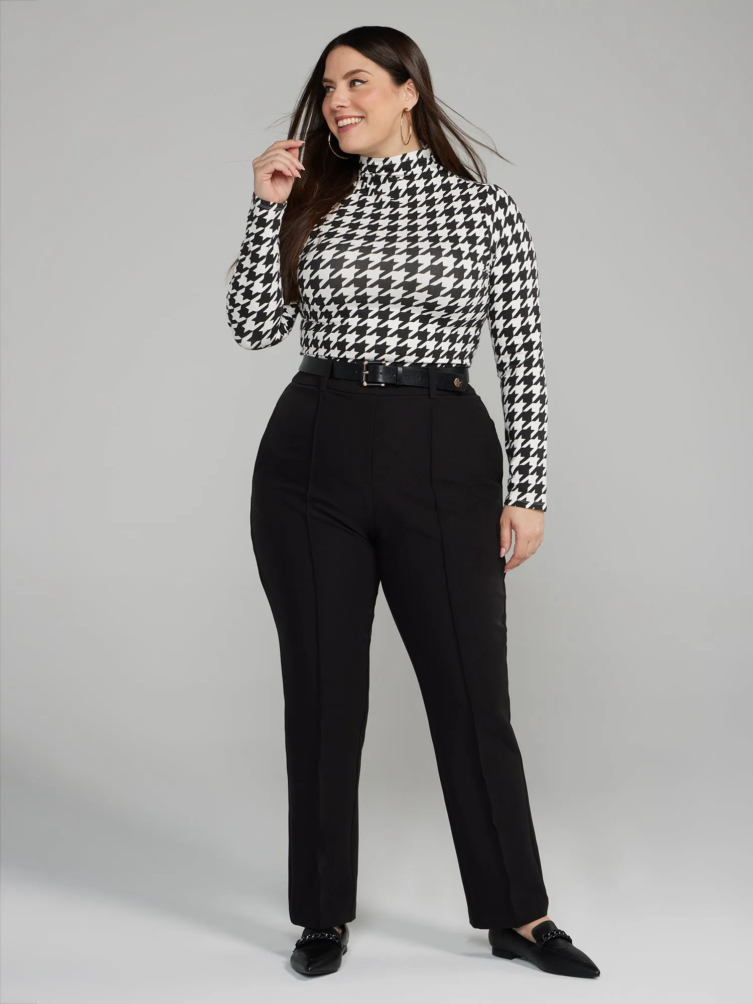 Mockneck Cropped Houndstooth Top