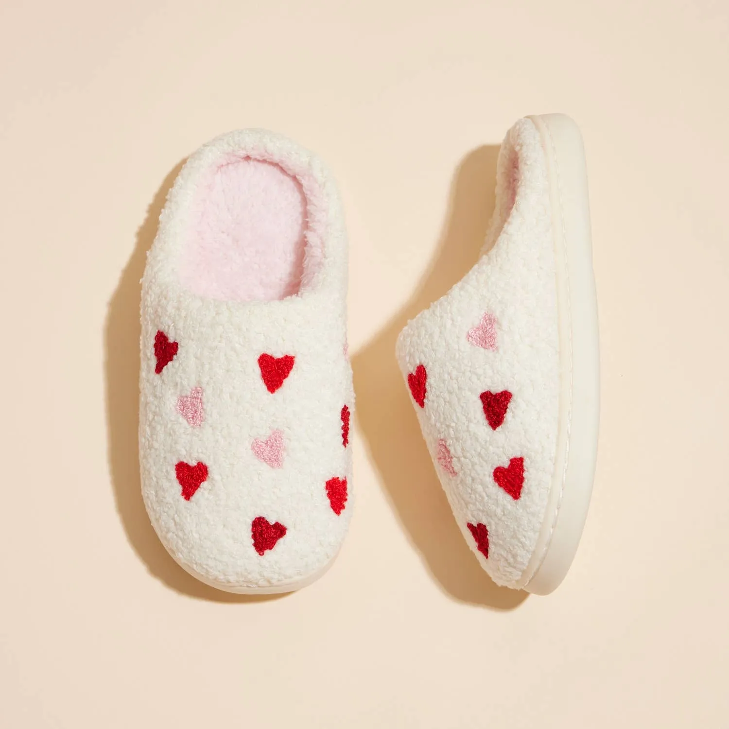Multi Hearts Home Slippers Kids: White-Pink