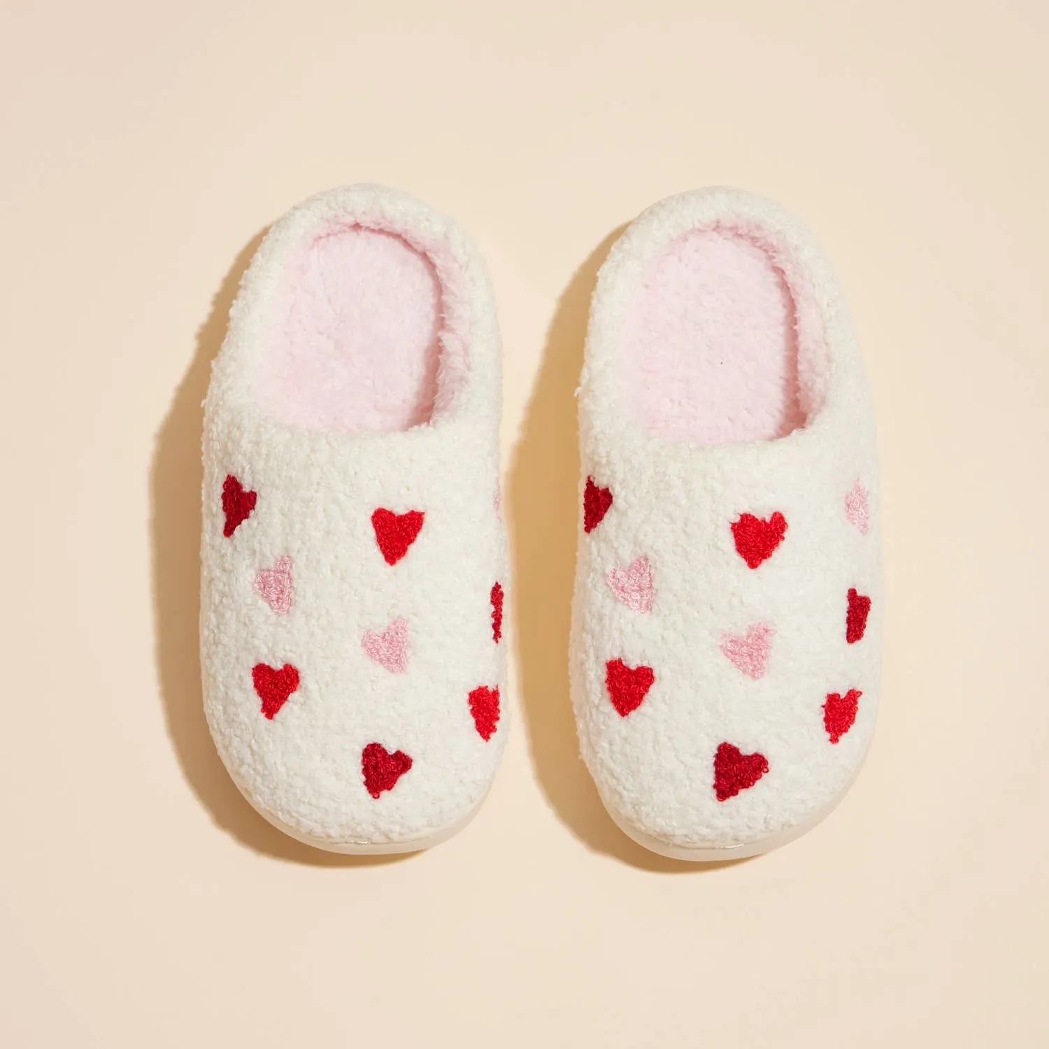 Multi Hearts Home Slippers Kids: White-Pink