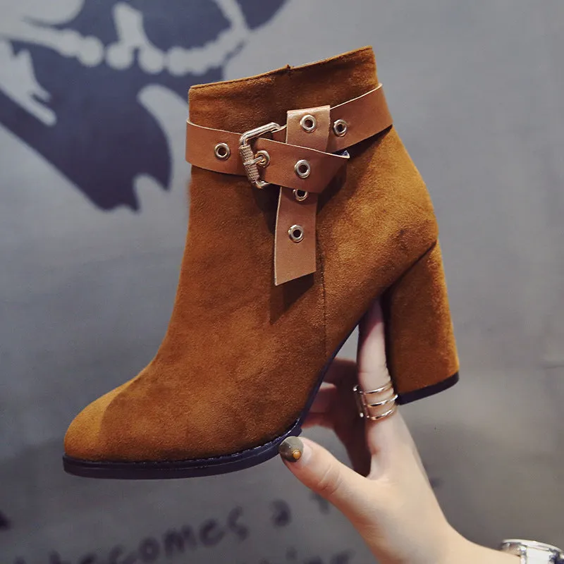 New Fall Suede Block Heel Ankle Boots