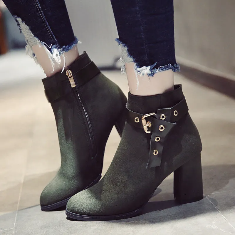 New Fall Suede Block Heel Ankle Boots