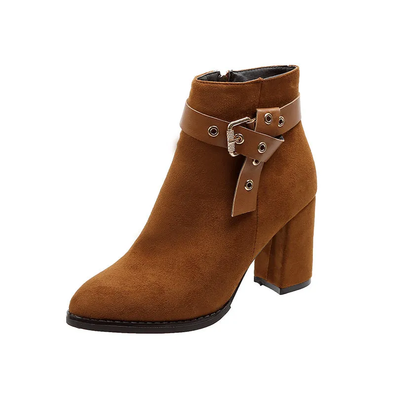 New Fall Suede Block Heel Ankle Boots