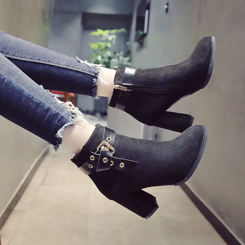 New Fall Suede Block Heel Ankle Boots