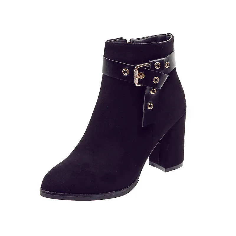 New Fall Suede Block Heel Ankle Boots