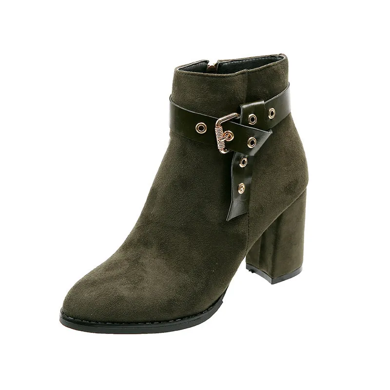 New Fall Suede Block Heel Ankle Boots