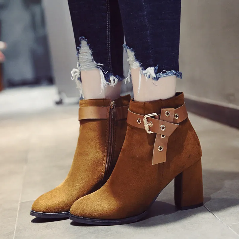 New Fall Suede Block Heel Ankle Boots